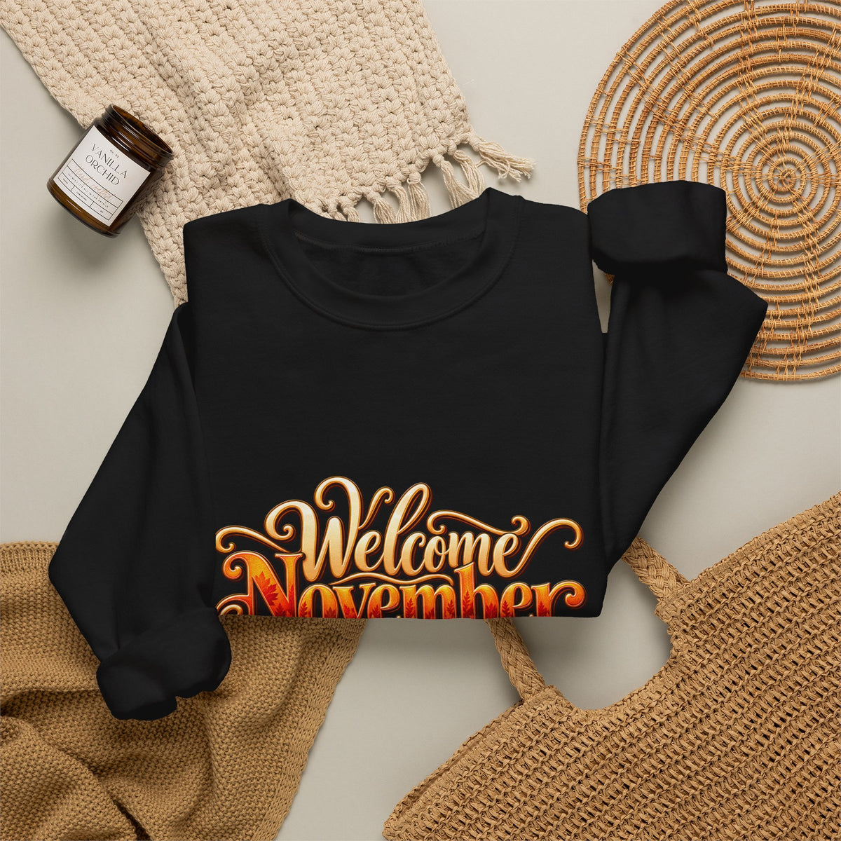 Welcome November Crewneck Sweatshirt — Fall Typography Pullover